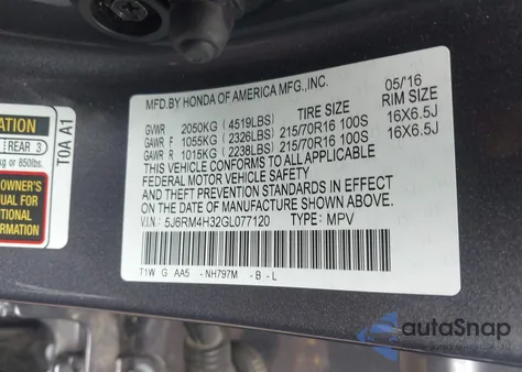 2016 Honda Cr-V Lx from USA, damaged, VIN 5J6RM4H32GL077120